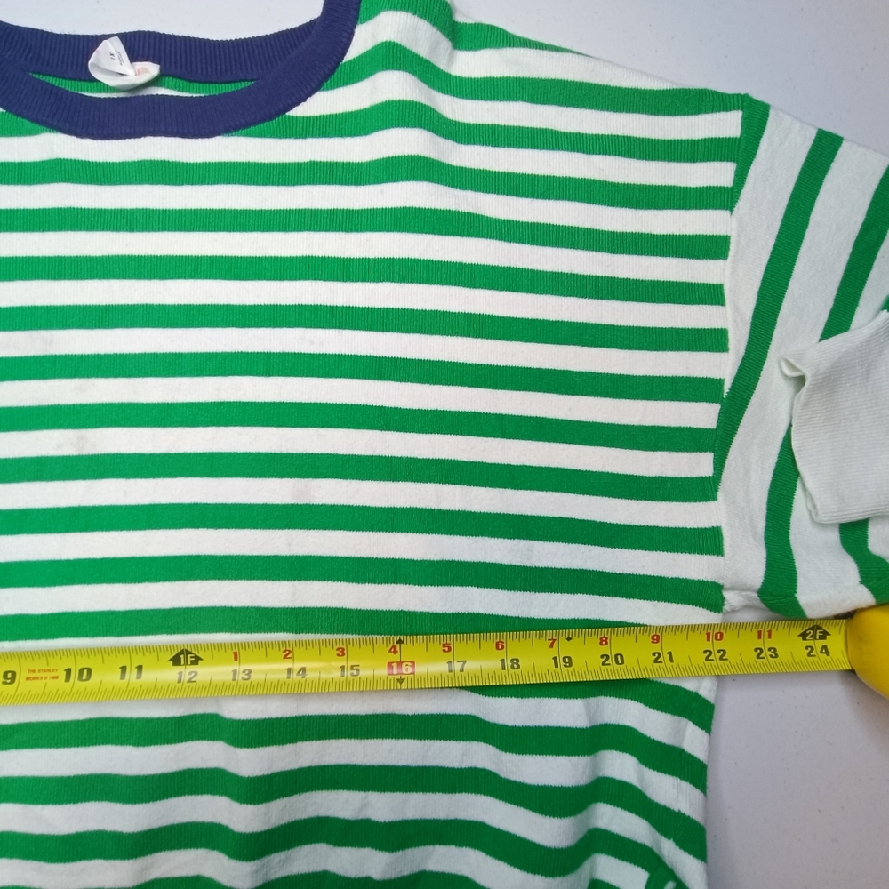 Daily Practice Preppy Boxy Cropped Striped Green and White Crew Neck Sweater 1X - Picture 8 of 13